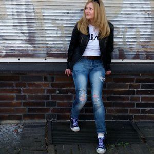 Refashioned Vintage Distressed Jeans (M)